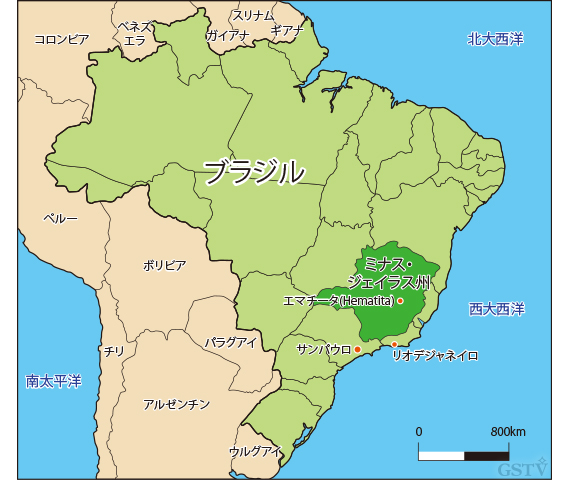 【ブラジル ミナス・ジェイラスの地図】