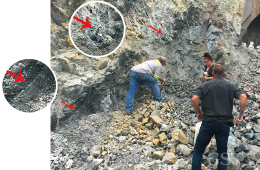 火成岩の一種である斑岩の隙間に堆積したトルコ石の鉱脈