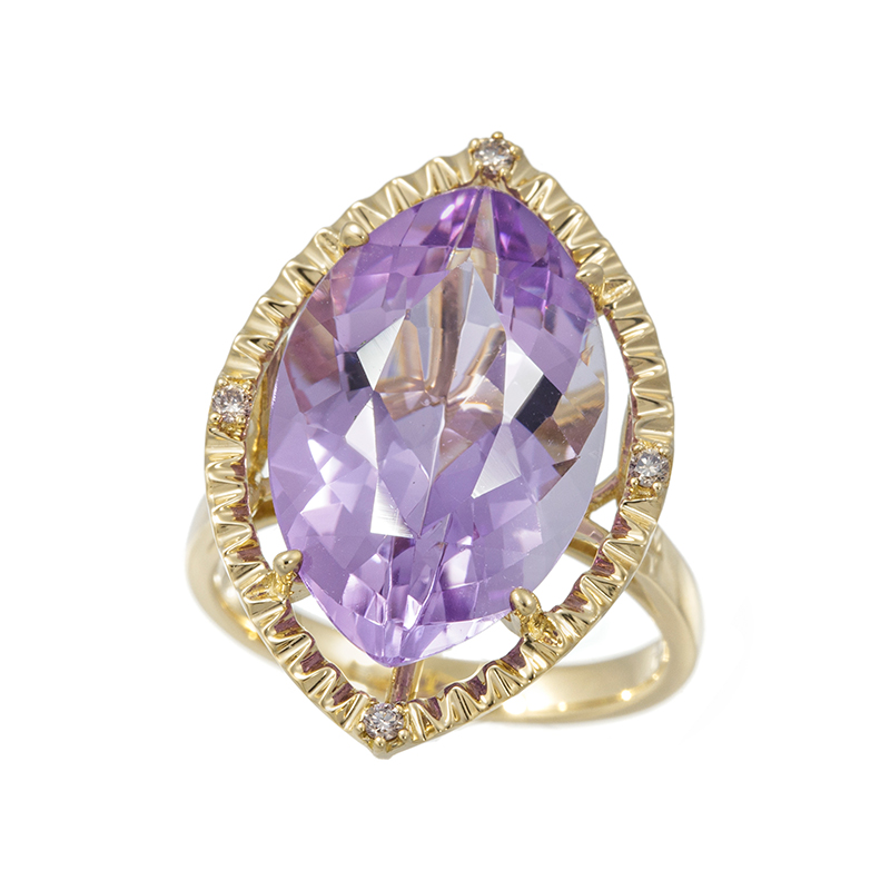 K18YG アメシスト ブラウンダイヤ リング AM 約8.00ct BRD 約0.05ct