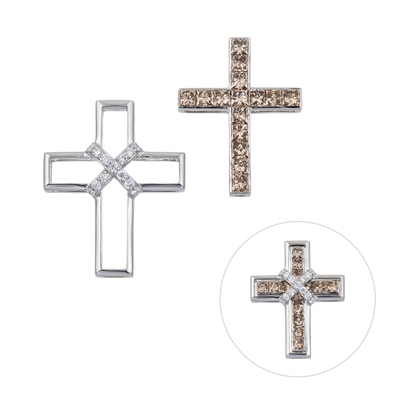 PT950 ブラウンダイヤモンド & ダイヤ ミステリーセッティング ペンダントトップ 2点セット BRD 約0.60ct D 約0.05ct