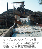 タンザニア、ソンゲアにあるブラッド・ミッチェルの鉱山にて稼働中の自動宝石洗浄機。 タンザニア、ソンゲアにあるブラッド・ミッチェルの鉱山にて稼働中の自動宝石洗浄機。