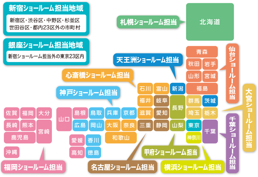 お住まいの地域の担当ショールーム