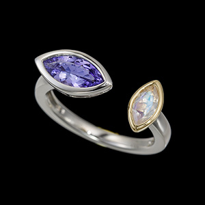 Vintage Moonstone and Sapphire 14K Gold Cluster Ring - Rings - Jewelry