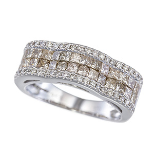 GSTV K18WG ブラウンダイヤモンド & ダイヤ ミステリーセッティング リング 