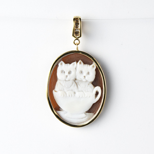 K18YG アニエッロ・ペルニーチェ シェルカメオ ブラウンダイヤ ペンダントトップ