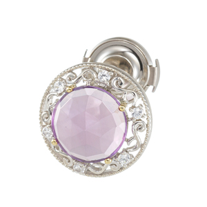 パラジウムシルバー950/K18YG/WG アメシスト 天然ホワイトジルコン ピンブローチ