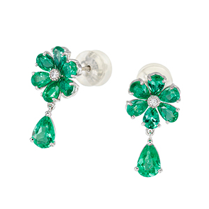 PT950 コロンビア産エメラルド ダイヤ Flower ピアス EM 約1.60ct