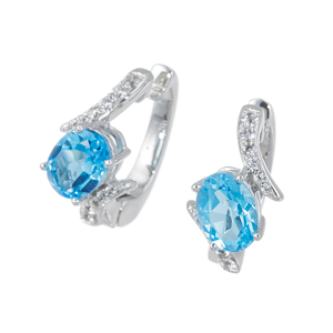 パラジウムシルバー950 ブルートパーズ 天然ホワイトジルコン ピアリング TO 約2.50ct