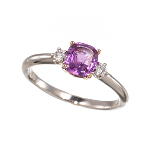 PT950/K18PG マダガスカル産非加熱バイオレットサファイア ダイヤ リング