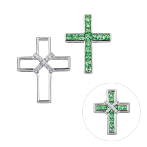 PT950 ツァボライト ダイヤ ミステリーセッティング ペンダントトップ2点セット