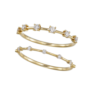 K18YG ダイヤモンド リング 2本セット D 約0.15ct D 約0.05ct