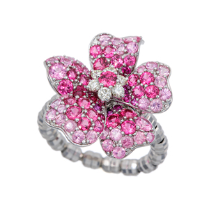 PT950 ピンクスピネル ルビー ダイヤ フラワー ストレッチリング 9～23号