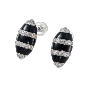 パラジウムシルバー950 天然ホワイトジルコン オニキス ピアス ZI 約0.80ct