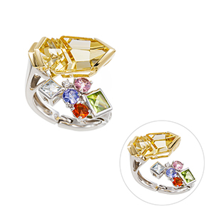 PT950/K18YGトムムンシュタイナーシトリンペリドットアクアマリンピアリングリング