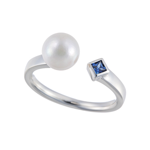 PT950 アコヤ真珠 サファイア リング P 約7.0mm SA 約0.08ct