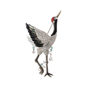 PT950/K18YGダイヤブラジル産パライバトルマリンレインボームーンストーンタンチョウブローチ