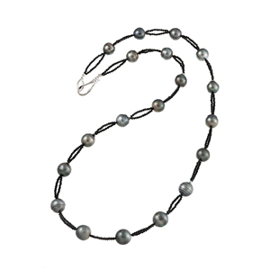 SV黒蝶真珠ブラックスピネルデザインロングネックレスP約10.0-13.0mmSP約35.00ct