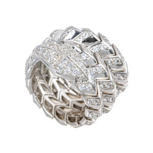 パラジウムシルバー950天然ホワイトジルコン白蛇フレックスリングZI約2.25ct10～15号