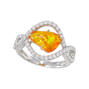 PT950/K18YG メキシコオパール ダイヤ リング OP 約1.75ct D 約0.48ct