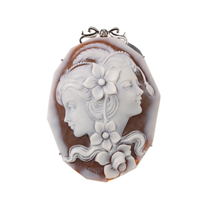 PT950アニエッロ・ペルニーチェシェルカメオブラウンダイヤペンダントブローチカメオ約64×50mm