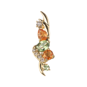 K18YG スペサタイトガーネット グリーンサファイア ブラウンダイヤ ペンダントトップ