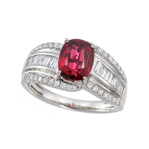 PT990 ミャンマー産レッドスピネル ダイヤ リング 