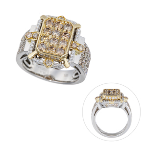 PT950/K18YG H&Cブラウンダイヤモンド & シングルカットダイヤ リング