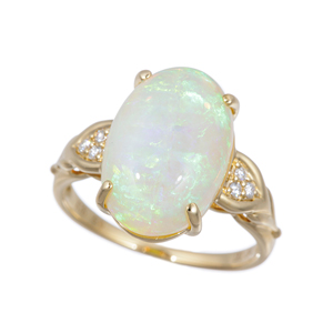 K18YG ホワイトオパール ダイヤ リング OP 約5.10ct D 約0.04ct