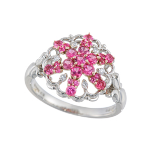 PT950/K18PGアヤナスピネルダイヤ紅リングSP約0.60ctD約0.04ct