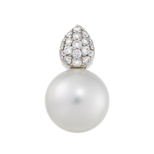 PT950オーロラヴィーナス白蝶真珠ダイヤペンダントトップP約10.0mmD約0.15ct