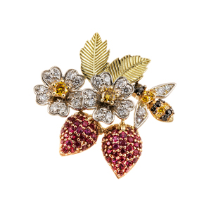 PT950/K18YG/GG/PG ルビー ダイヤ & ファンシーヴィヴィッドイエローダイヤ & ブ