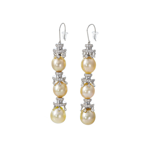 パラジウムシルバー950 ナチュラルゴールデン白蝶真珠 天然ホワイトジルコン ピアス P 約11.0