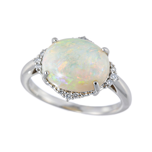 PT950 ホワイトオパール ダイヤ リング OP 3.00ct D 0.08ct