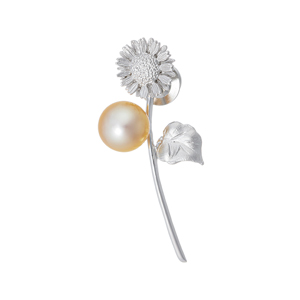 SV 白蝶真珠 ナチュラルゴールデン ひまわり ピンブローチ P 約10.0mm