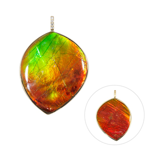 K18YG ダブルフェイスアンモライト ダイヤ リバーシブル ペンダントトップAMM23.53ct 