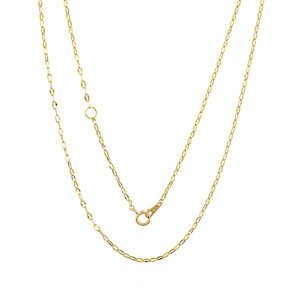 K18YG フラットケーブルチェーンネックレス キラキラアジャスター環付き 約0.7g