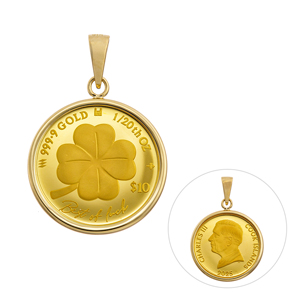 純金/K18YG2025年1/20ozフォーリーフクローバーコインペンダントトップ