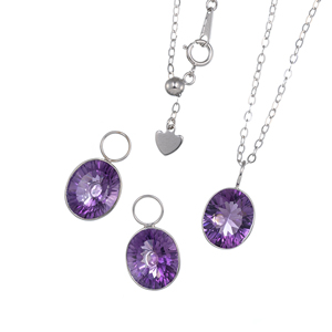 パラジウムシルバー950 コンケーブカット アメシスト ネックレス ＆ チャーム 2点セット