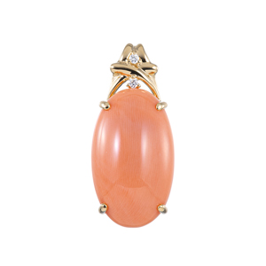 K18YGモモサンゴダイヤペンダントトップCOR10.80ctD0.02ct