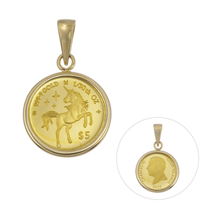純金/K18YG2025年1/30ozユニコーンコインペンダントトップ