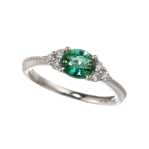 PT950 グリーントルマリン ダイヤ リング T 0.75ct D 0.17ct