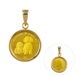 純金/K18YG  2024年 1/30oz マザーズラブドッグコイン ペンダントトップ 縦 約20