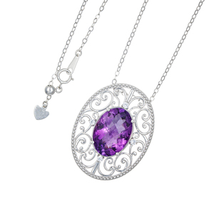 パラジウムシルバー950 アメシスト 天然ホワイトジルコン ネックレス AM 約10.00ct ZI