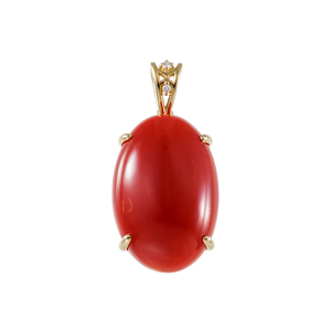K18YG 血赤サンゴ ダイヤ ペンダントトップ COR 10.06ct D 0.008ct