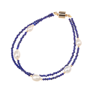 SV/K18YG ラピスラズリ 淡水真珠 2連ブレスレット LA 約7.00ct P 約5.0mm