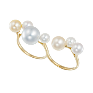 JSM 【13号】K18YG アコヤパール 白蝶パール リング【中古】