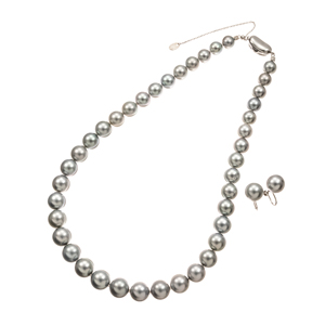 Sv 黒蝶真珠 ネックレス + イヤリング 【中古】 特価！ Sv 黒蝶真珠 ネックレス + イヤリング 【中古】