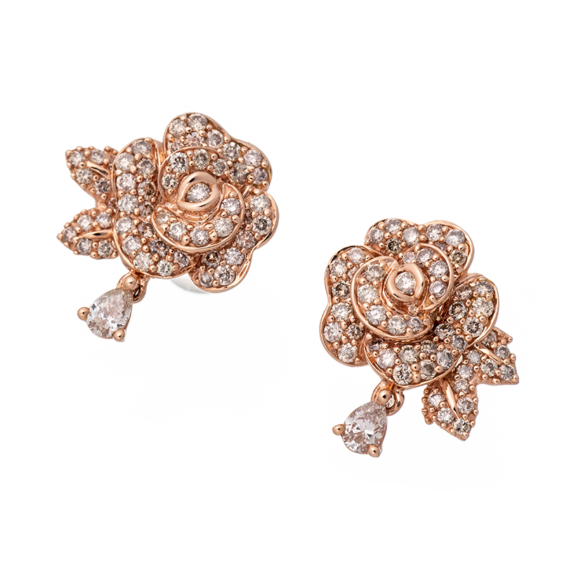 K18PG ブラウンダイヤモンド ピアス BRD 約1.10ct 