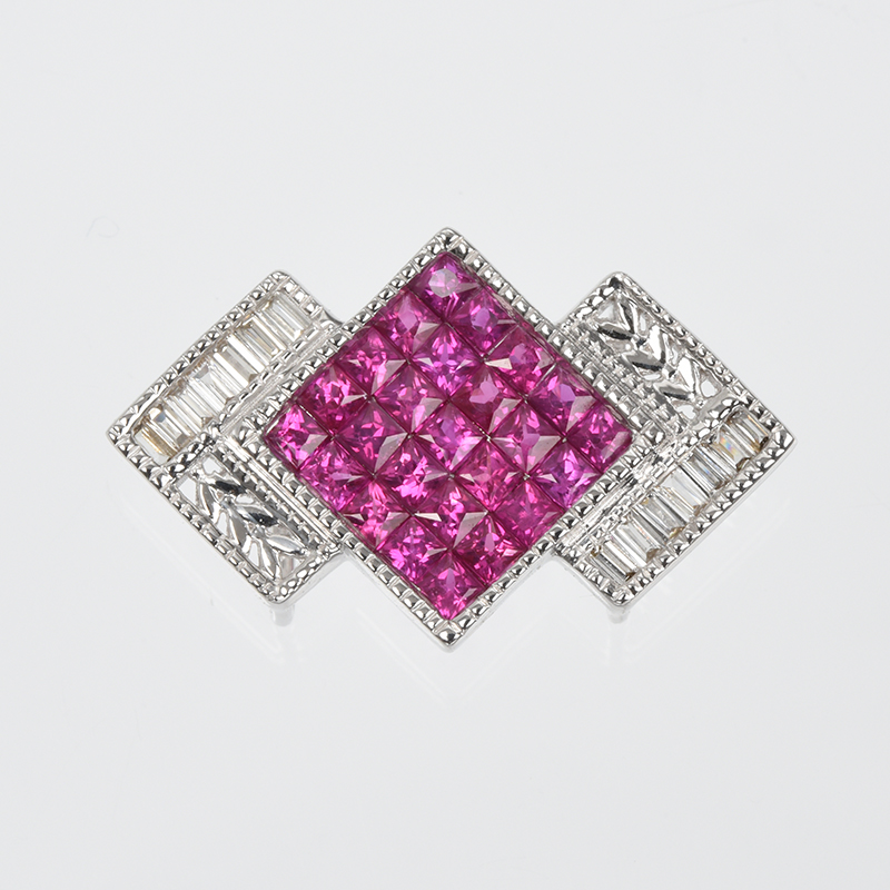 K18WG ルビー ダイヤ ミステリーセッティング 帯留 RB 約1.10ct D 約0.12ct