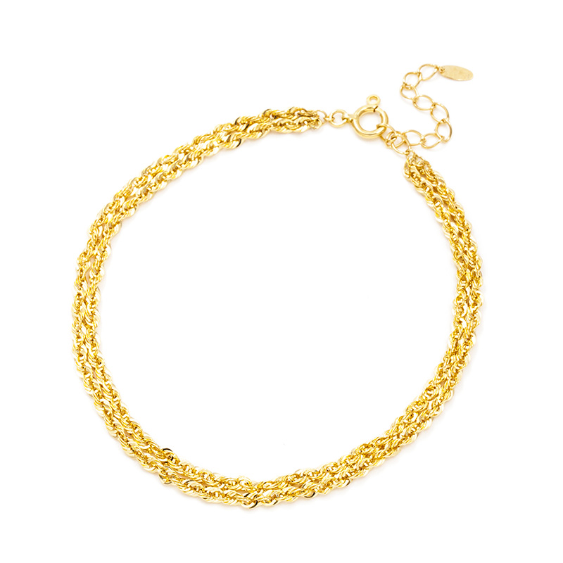 K18YG シャイニーロープ 2連ブレスレット 長さ 約19.0cm 幅 約3.7mm 総重量 約1